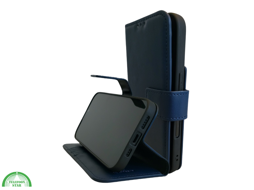 Boek Case Leer Wallet Case Donkerblauwe iPhone 16