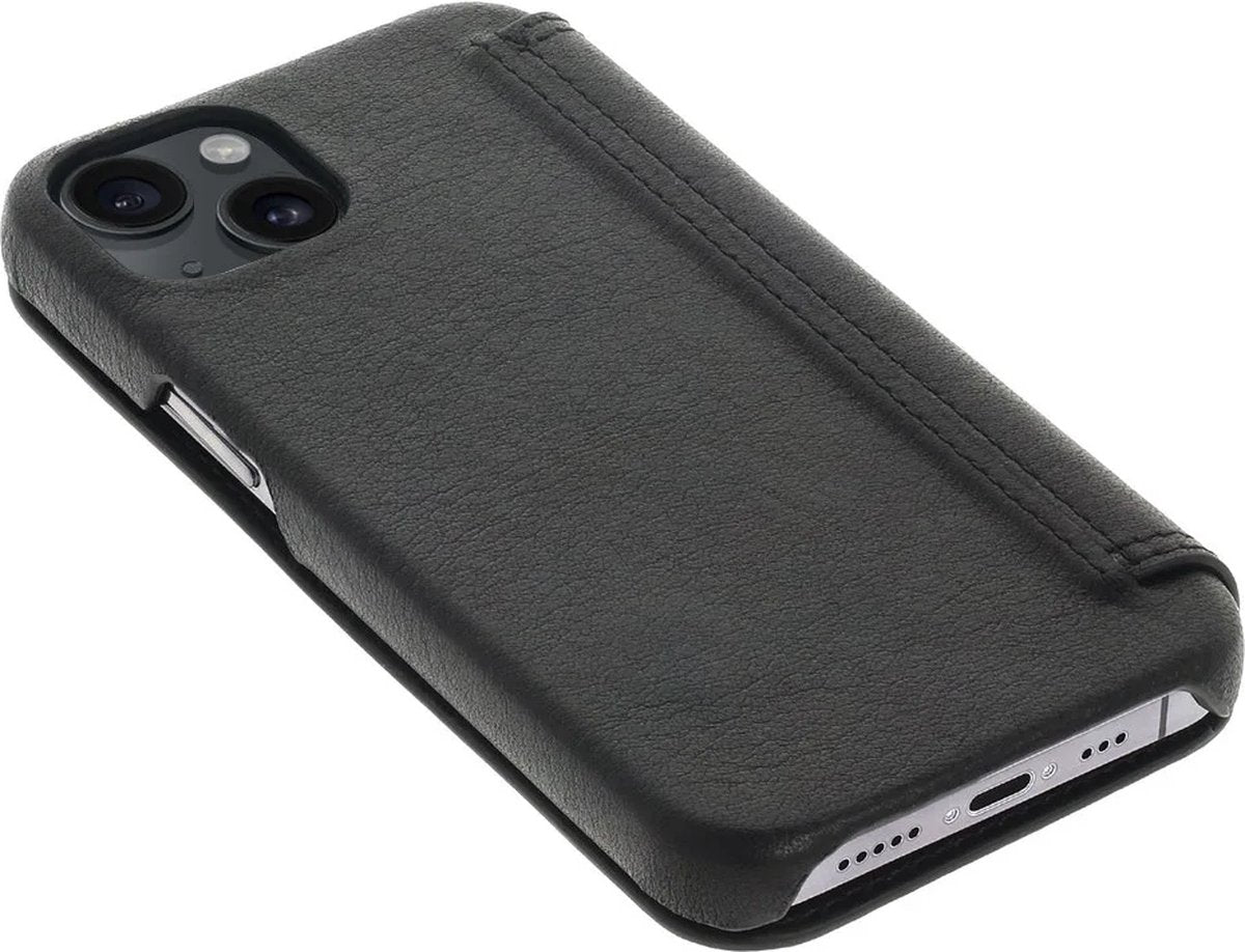 iPhone 15 Plus 100% Leer hoesje | Lederen Bookcase | Minimalistisch | Zwart