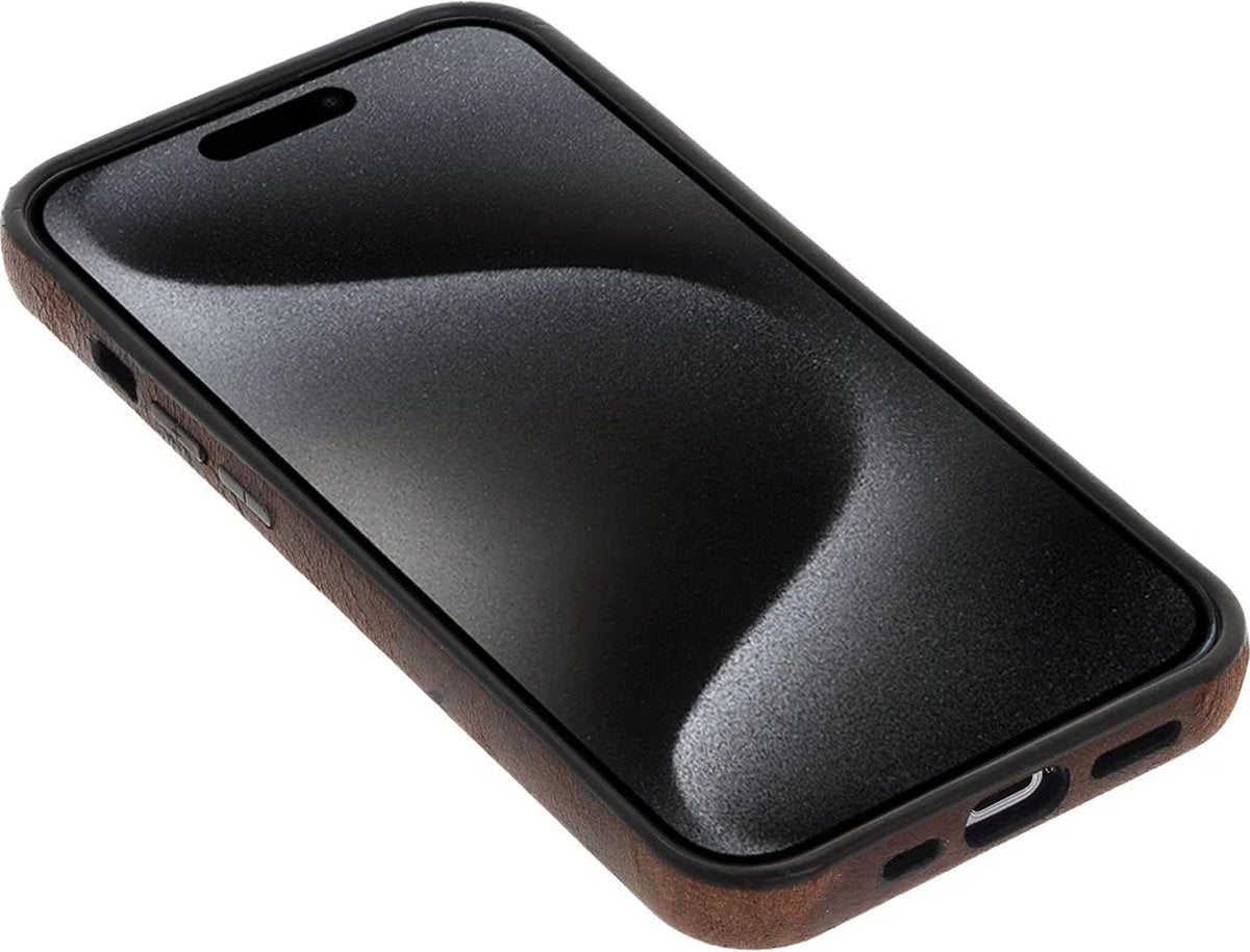 iPhone 15 Pro Max 100% Leer hoesje | Lederen Backcover | Minimalistisch | Bruin