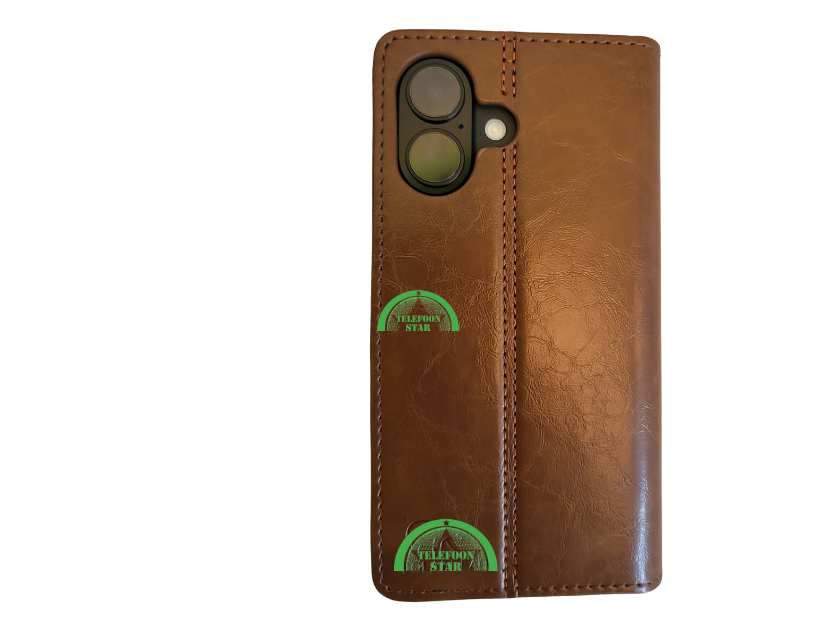Boek Case Leer Wallet Case Donker Bruin IPhone 16