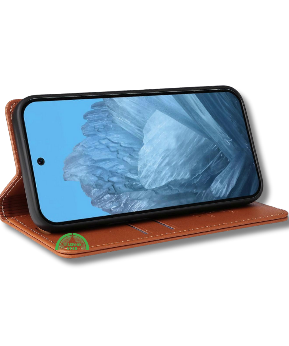 Hoesje Google Pixel 10 Pro Rood Lederen Look Met Pasjeshouder & Magnetische Sluiting