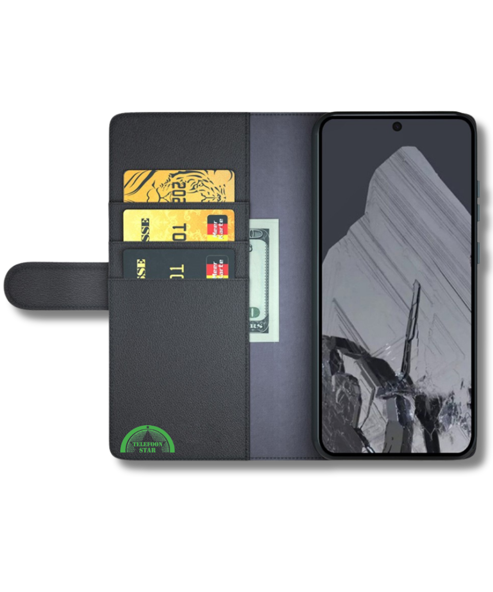 Google Pixel 8 Pro Bookcase Hoesje Zwart Leren Look Met Pasjeshouder