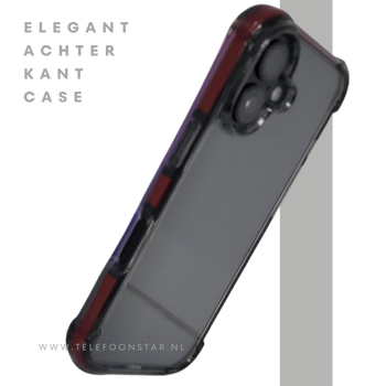 iPhone 16 hoesje transparant met rode accenten en schokabsorberende randen