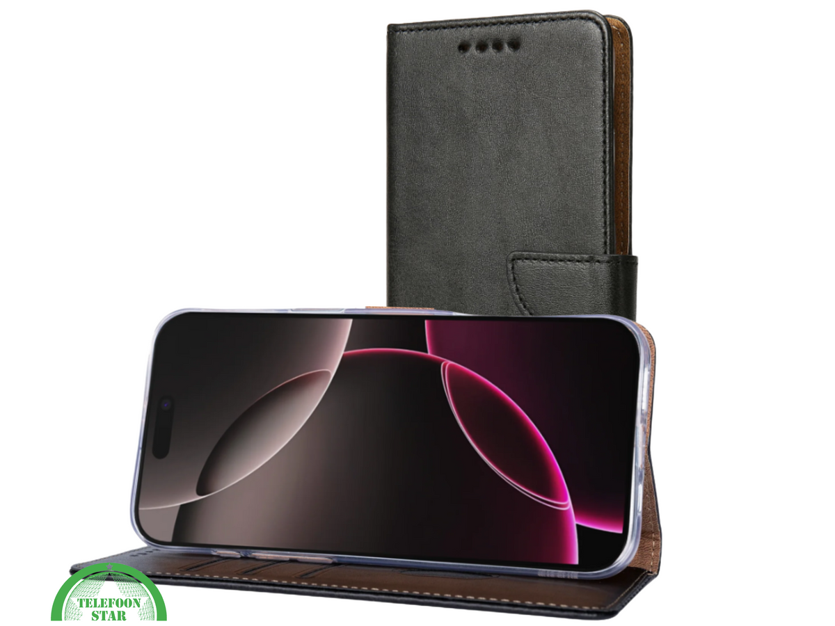 Bookcase iPhone 17 Air Zwart – Klassieke Leren Look & Volledige Bescherming