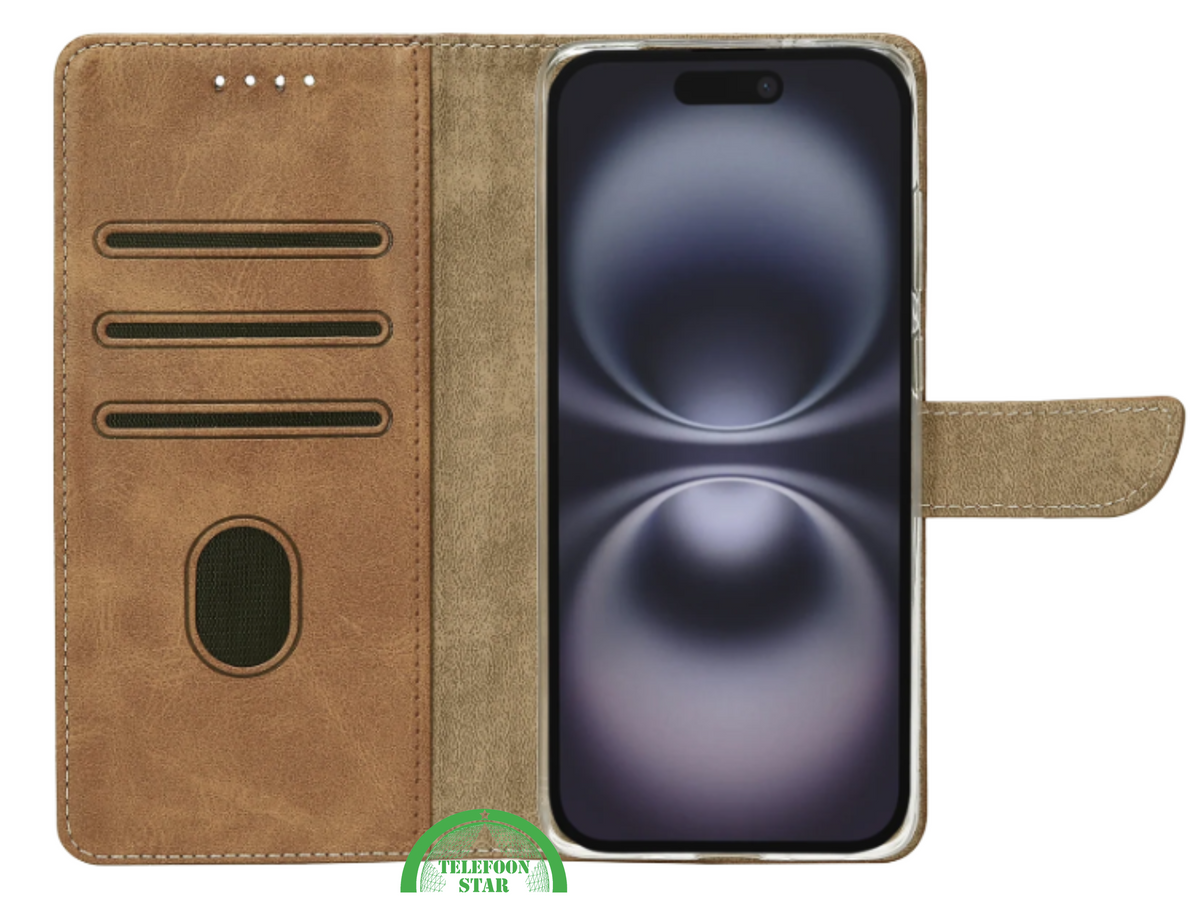 iPhone 17 Bookcase Hoesje Bruin – Standfunctie & Kaartvakjes