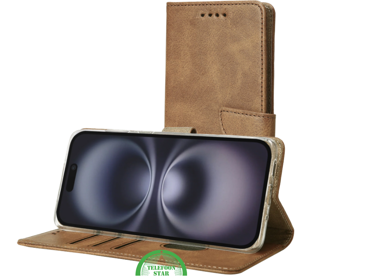 iPhone 17 Bookcase Hoesje Bruin – Standfunctie & Kaartvakjes
