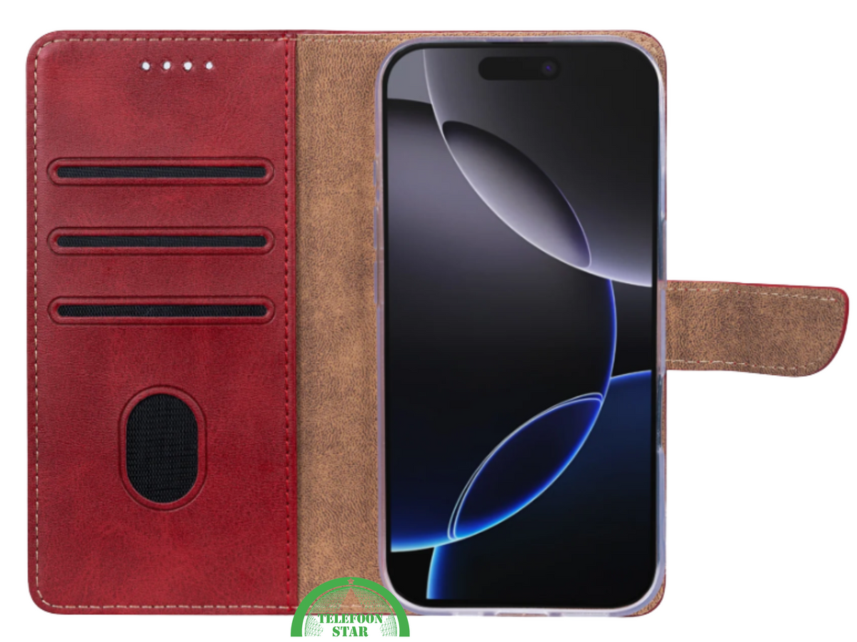 Rood Bookcase Hoesje voor iPhone 17 Pro / Pro Max – Functionele Bescherming met Stijl