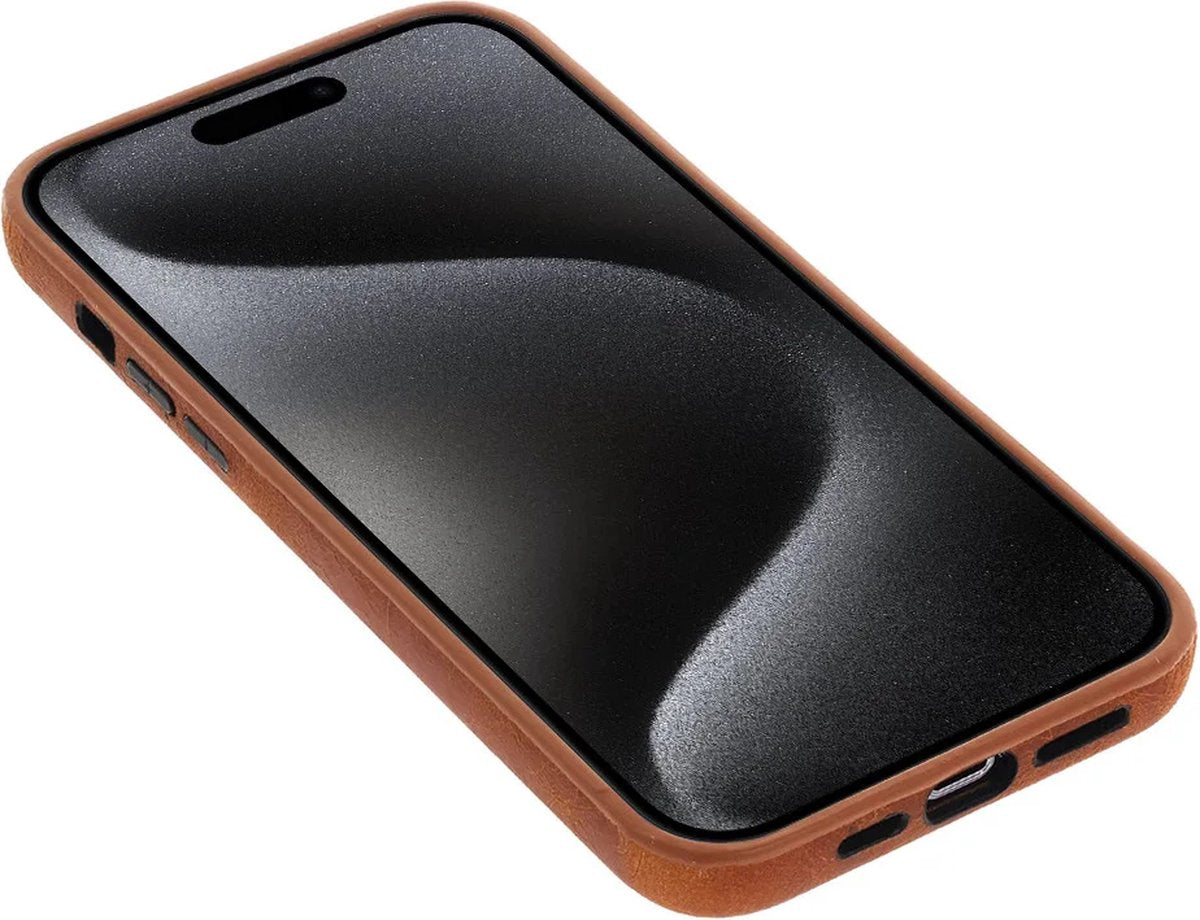 iPhone 15 100% Leer hoesje | Lederen Backcover | Minimalistisch | Cognac