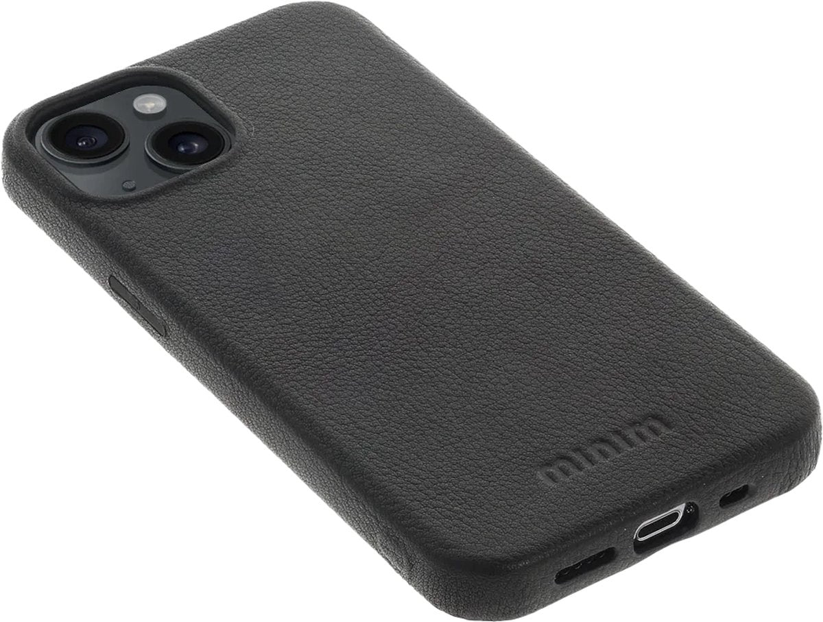 iPhone 15 100% Leer hoesje | Lederen Backcover | Minimalistisch | Zwart