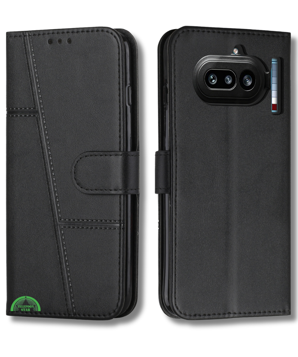 Nothing Phone 4a Zwart Wallet Hoesje met Standaardfunctie 360 graden volledige bescherming