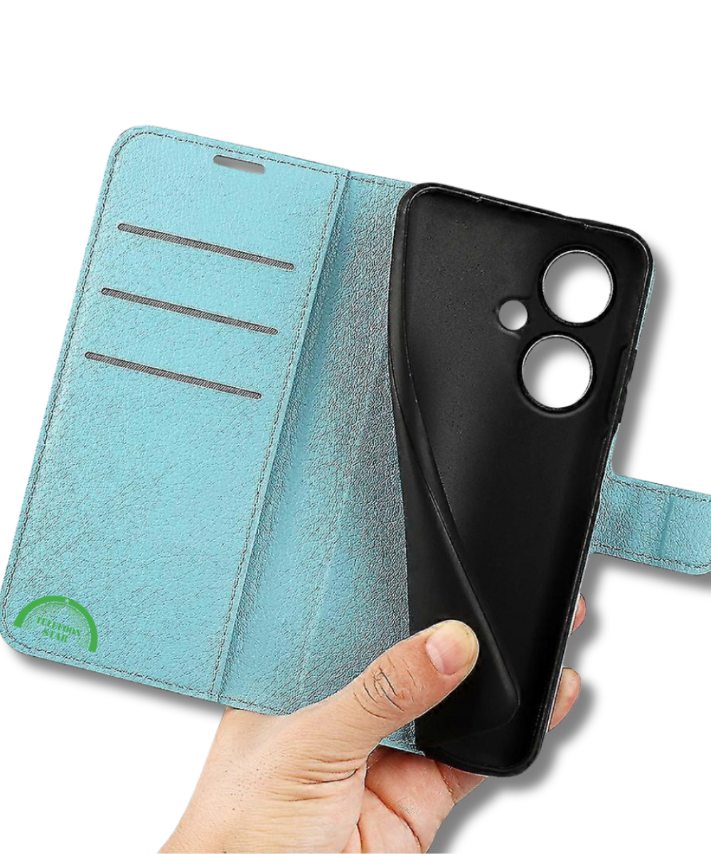 Hoesje voor Oppo A58 4G Lichtblauw Bookcase Premium kunstleer volledig