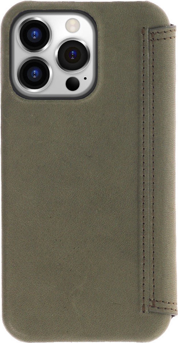 iPhone 15 Pro 100% Leer hoesje | Lederen Bookcase | Minimalistisch | Olijfgroen