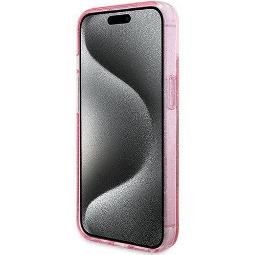 iPhone 15 MagSafe met Ringstandaard Hoesje | Guess Hoesje | Glitter Roze