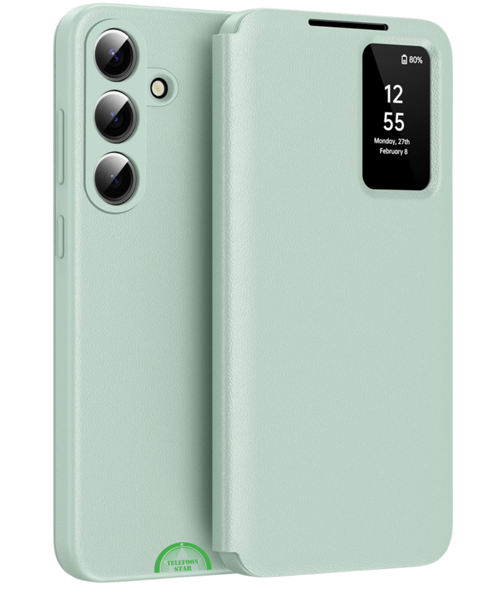 Samsung Galaxy S26 Licht Groen Lederlook Bookcase Hoesje met Smart Window