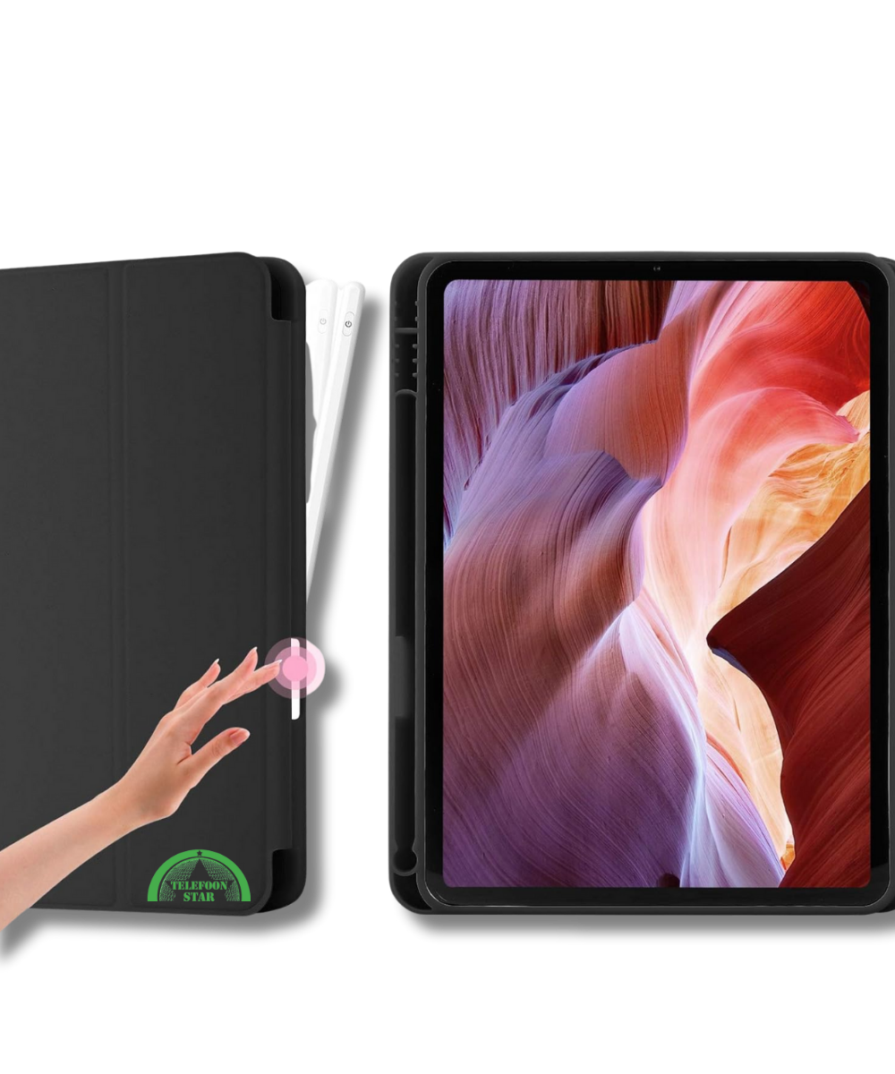 Hoesje voor iPad A16(2025)/iPad 2022 (10.9 inch 10e Gen) Zwart Silicone Smart Cover Met Pen Slot