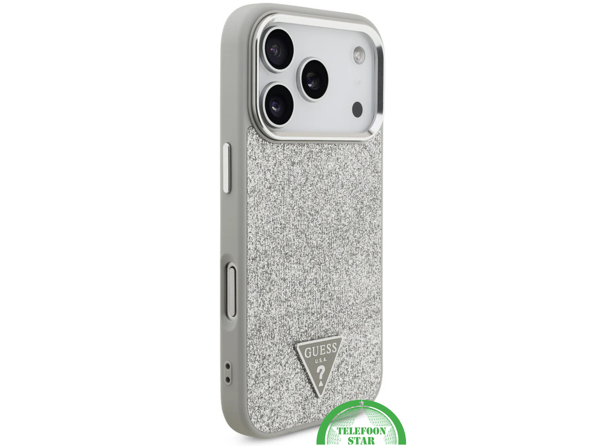 Guess iPhone 17 Pro Max Hoesje met MagSafe – Zilveren Glitter Luxe Bescherming
