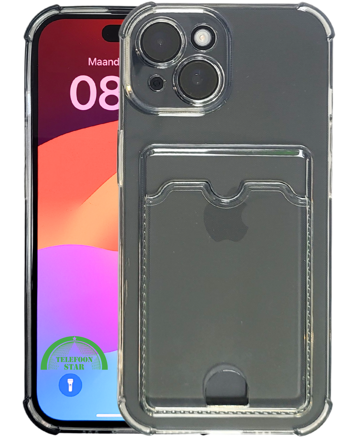 iPhone 15 Hoesje met Pasjeshouder – Transparant & Valbestendig