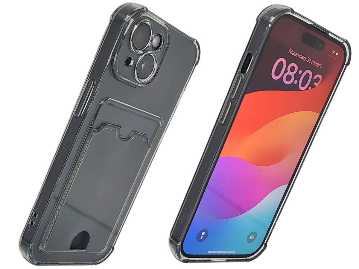 iPhone 15 Hoesje met Pasjeshouder – Transparant & Valbestendig