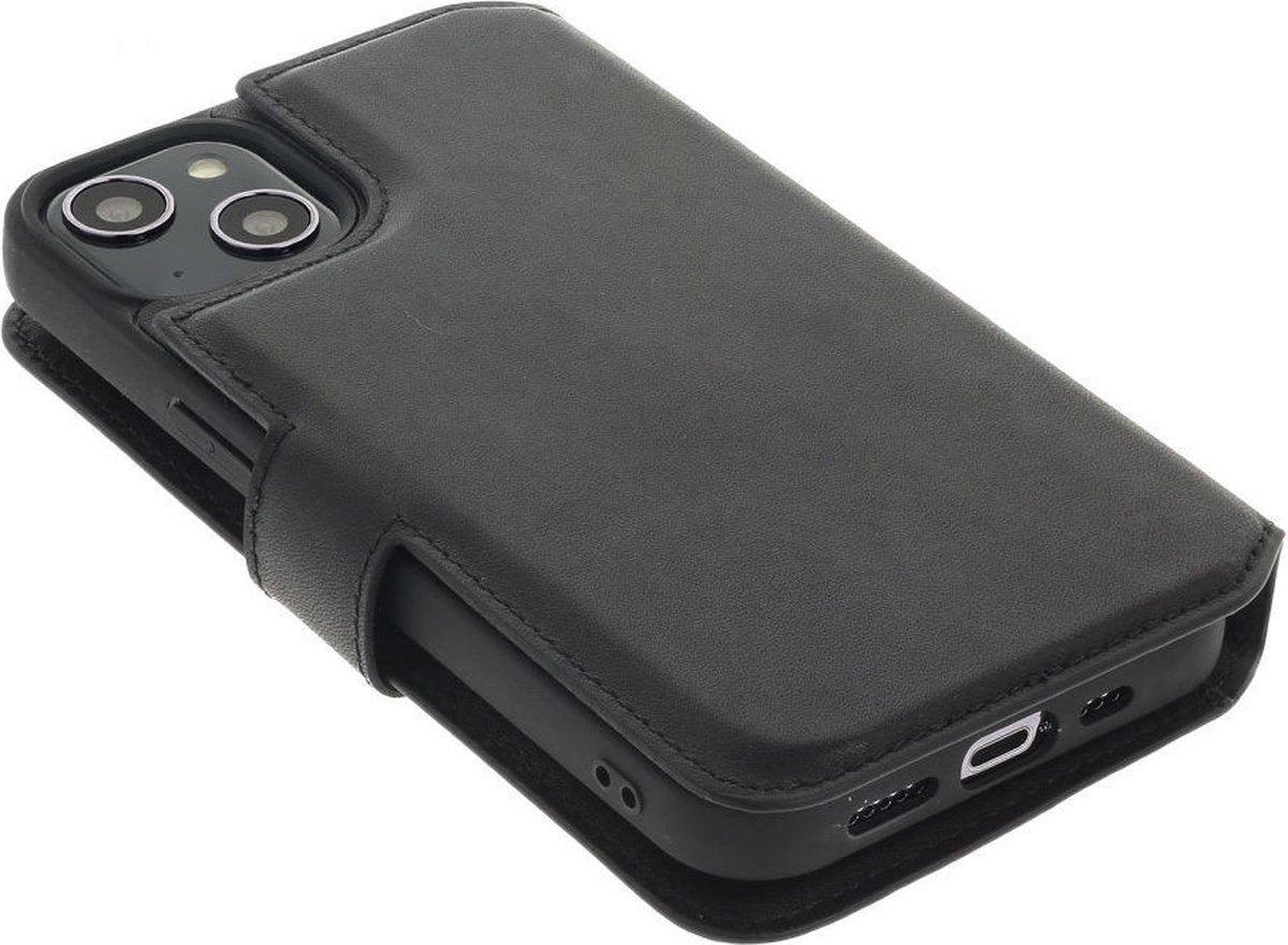 iPhone 15 Plus 2 in 1 Hoesje | 100% Leer | Minimalistisch | Zwart