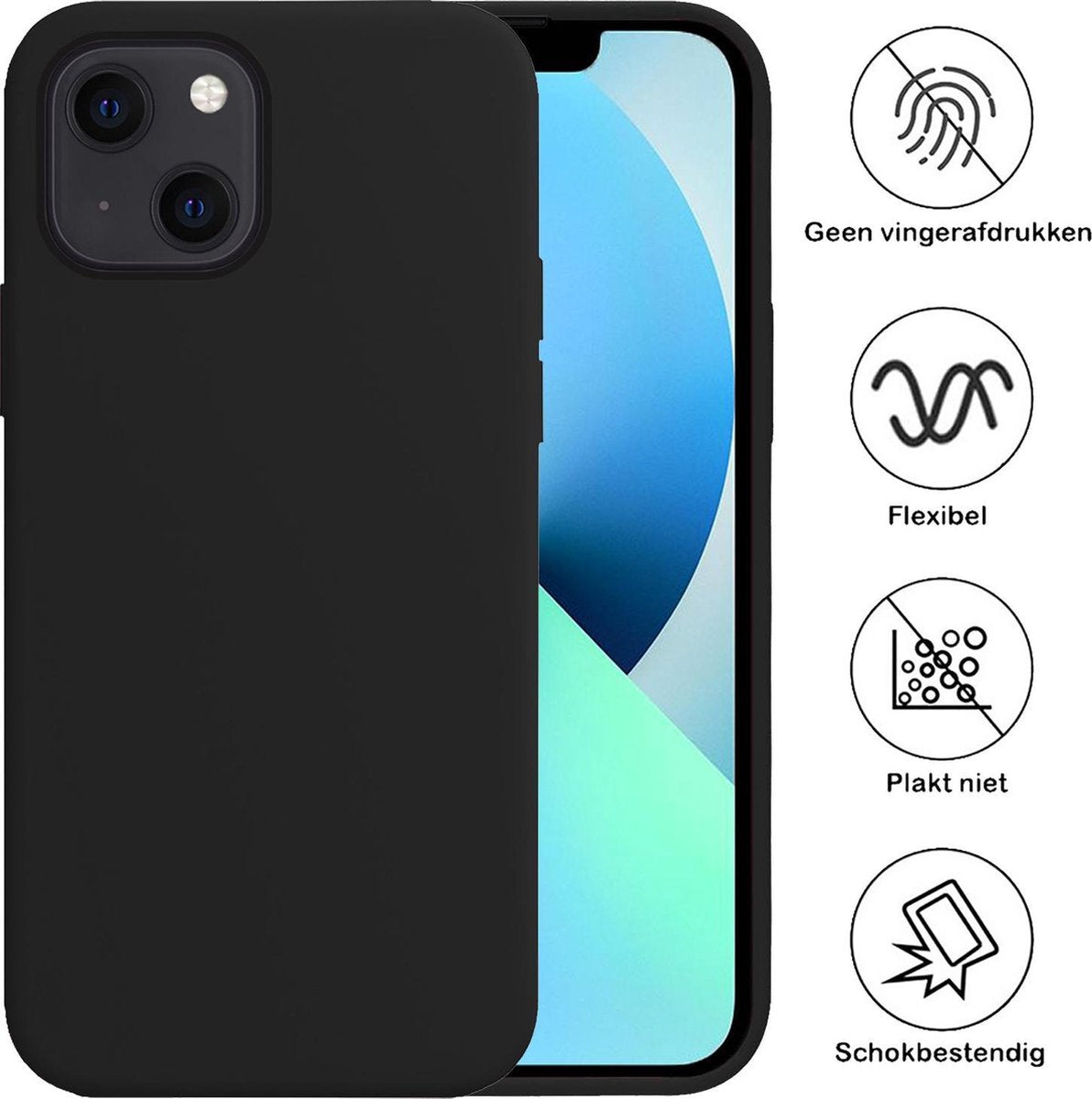 iPhone 13 Hoesje Siliconen Case Back Cover Hoes Zwart - iPhone 13 Hoesje Cover Hoes Siliconen