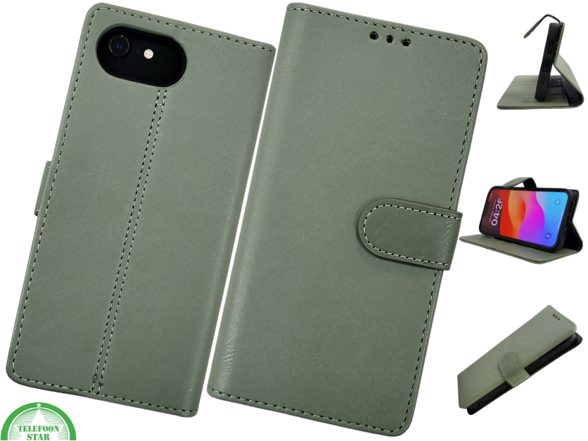 Boek case Groen cover iPhone 16E 2025 leer up