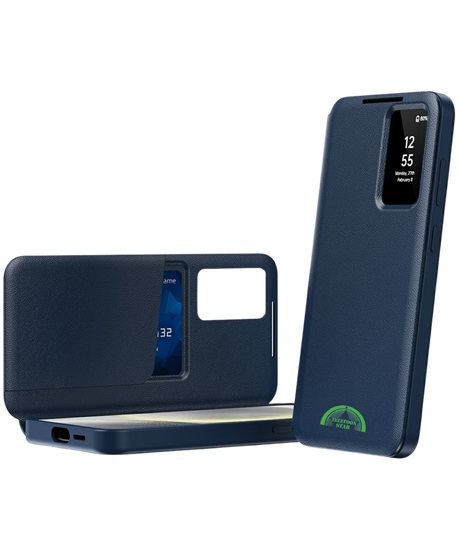 Samsung Galaxy S26 Ultra Donker Bluwe Wallet Case Met Smart Window Bescherming