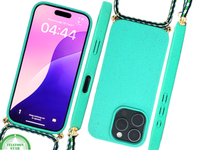 Groen Eco Koord Hoesje &ndash; Duurzaam Siliconen Touwkoord Case Met Draagkoord voor iPhone 16 Pro