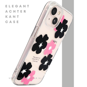 BloomPop Flex Case &ndash; iPhone 13 / 14 Hoesje met Zwarte &amp; Roze Bloemen | Telefoonstar.nl