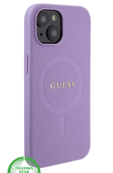 Hoesje voor iPhone 15 &ndash; Paars Luxe Design met Goudkleurig Logo Breng kleur en elegantie samen met dit prachtige Paars hoesje voor de iPhone 15.