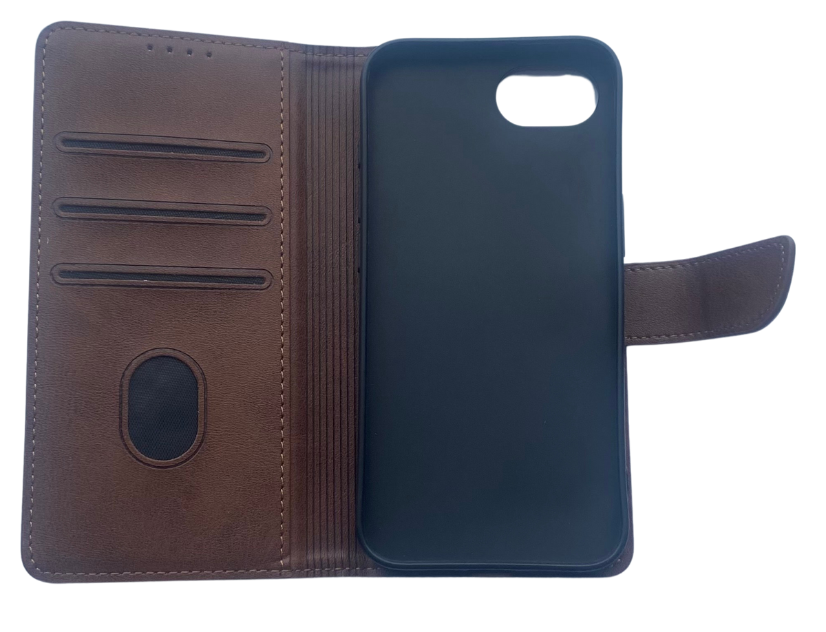 Luxe Boek iPhone 16E (2025)Bruin Leerlook Wallet Case Kaartvakken