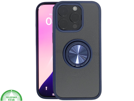 iPhone 16 Pro Donkerblauw Hoesje Met Ringhouder Stevige Rugcover Voor Extra Grip