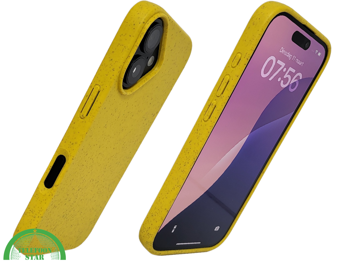 iPhone 16 Plus geel eco vriendelijk bioplastic schokbestendige cover