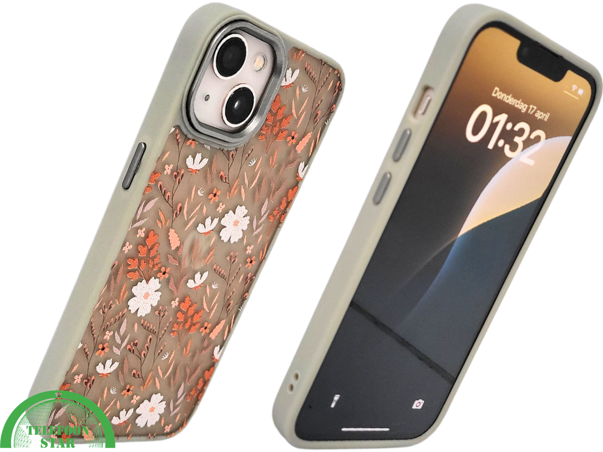 Floral Softcase iPhone 13 / 14 &ndash; Bloemen Hoesje met Groene Rand | Telefoonstar