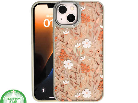 Floral Softcase iPhone 13 / 14 &ndash; Bloemen Hoesje met Groene Rand | Telefoonstar