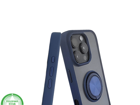 iPhone 16 Pro Donkerblauw Hoesje Met Ringhouder Stevige Rugcover Voor Extra Grip