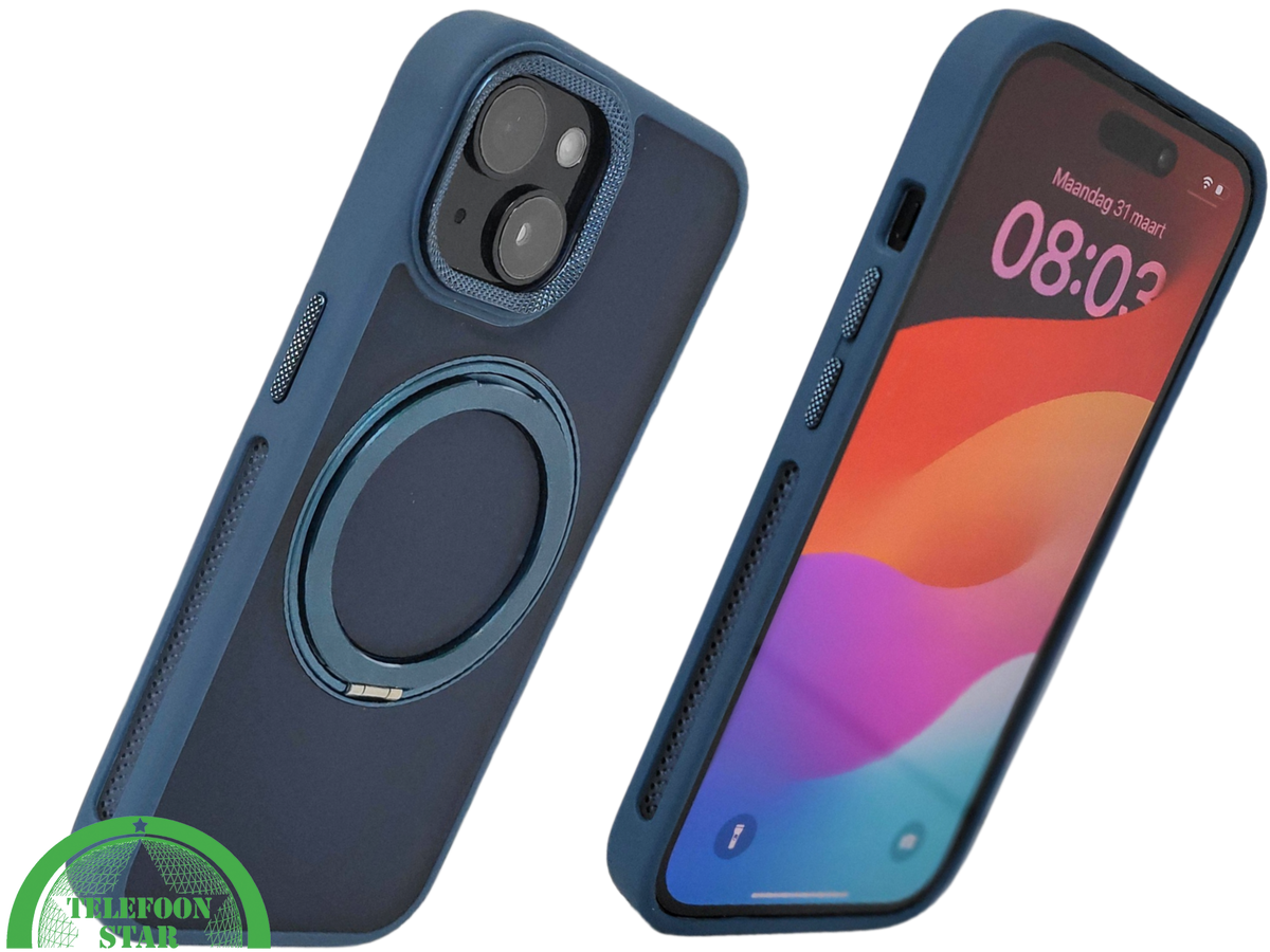 iPhone 15 Hoesje &ndash; Donkerblauw Met Ringhouder &amp; MagSafe | Stevig, Stijlvol &amp; Slim