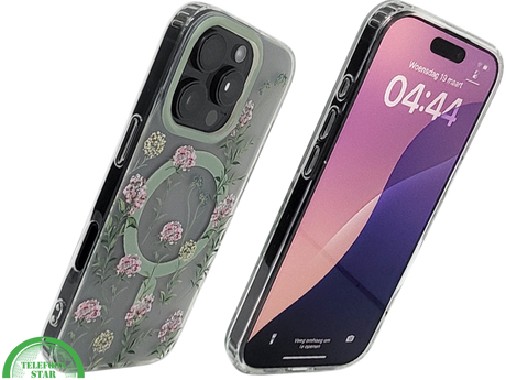 iPhone 16 Pro Transparant Hoesje Met Groene Bloemenprint Elegante Achterkant Bescherming