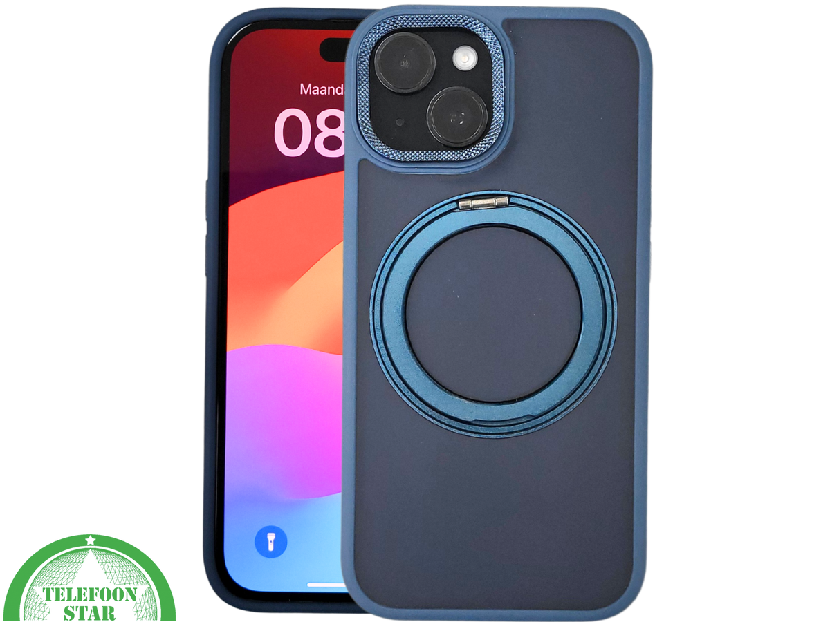 iPhone 15 Hoesje &ndash; Donkerblauw Met Ringhouder &amp; MagSafe | Stevig, Stijlvol &amp; Slim