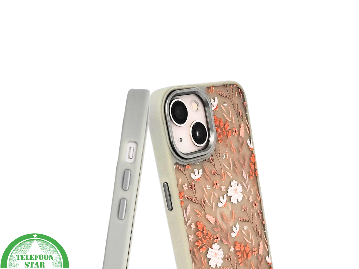Floral Softcase iPhone 13 / 14 &ndash; Bloemen Hoesje met Groene Rand | Telefoonstar