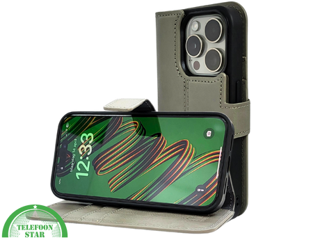 Groen Bookcase Hoesje 2 en 1 iPhone 15 Pro Max&ndash; Lederen Look &amp; Kaartvak | Telefoonstar.nl