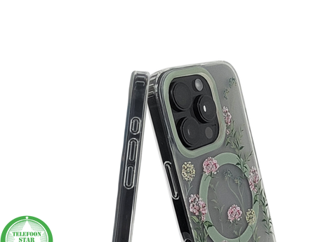 iPhone 16 Pro Transparant Hoesje Met Groene Bloemenprint Elegante Achterkant Bescherming