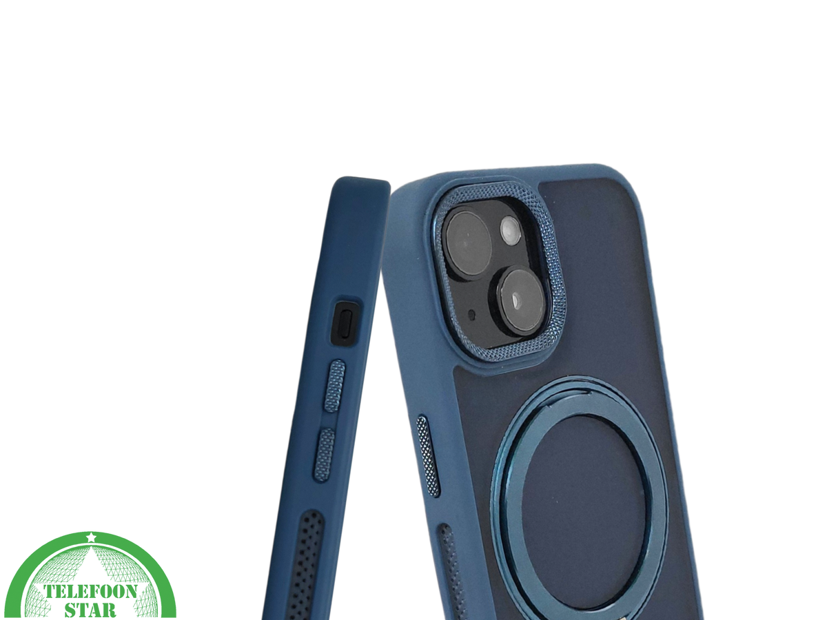 iPhone 15 Hoesje &ndash; Donkerblauw Met Ringhouder &amp; MagSafe | Stevig, Stijlvol &amp; Slim