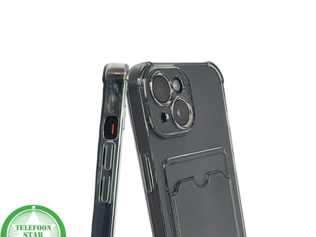 iPhone 15 Plus Transparant Hoesje &ndash; Met Opklapbare Kaarthouder &amp; Stevige Bescherming
