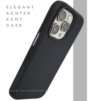 iPhone 15 Pro Max Zwart Hoesje met Structuur &ndash; Schokbestendig &amp; Zakelijk | Telefoonstar.nl