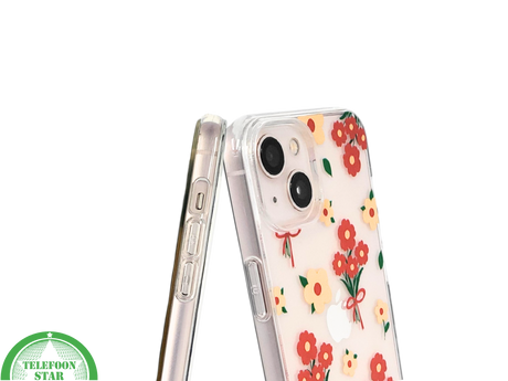 iPhone 13 / 14 Hoesje &ndash; Transparant Bloemenprint met Rode Boeketten | Telefoonstar