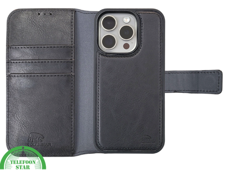 Zwart Bookcase Hoesje twee en een iPhone 15 Pro Max&ndash; Luxe PU-leer &amp; Kaarthouder | Telefoonstar.nl