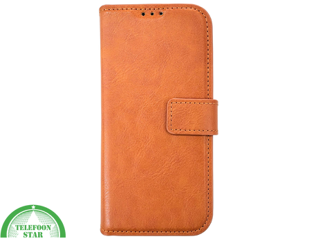Cognac Bookcase Hoesje twee en een iPhone 15 Pro Max &ndash; Lederen Look &amp; Kaartvak | Telefoonstar.nl