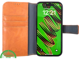 Cognac Bookcase Hoesje twee en een iPhone 15 Pro Max &ndash; Lederen Look &amp; Kaartvak | Telefoonstar.nl