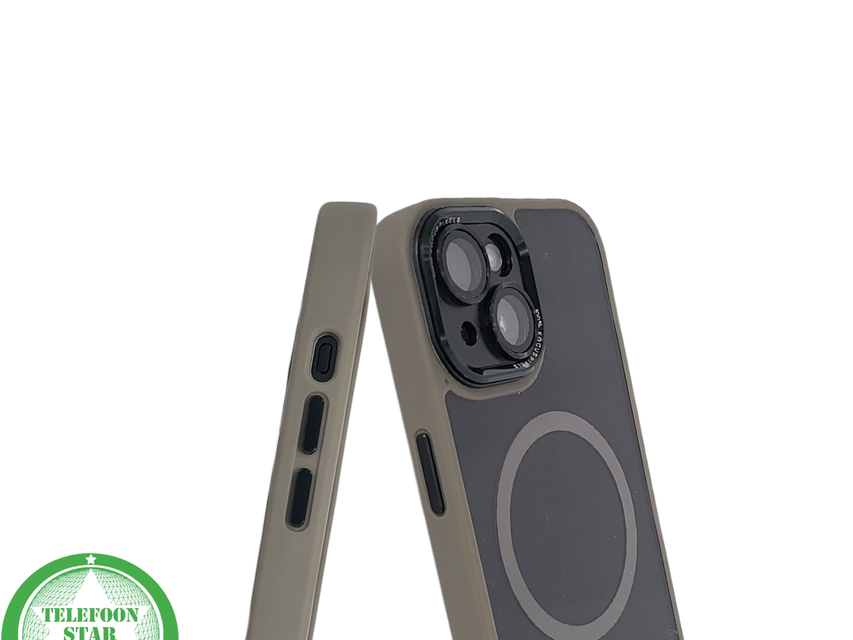 iPhone 15 Hoesje &ndash; Transparant met Beige Rand &amp; MagSafe | Elegant, Neutraal &amp; Praktisch