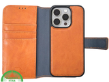 Cognac Bookcase Hoesje twee en een iPhone 15 Pro Max &ndash; Lederen Look &amp; Kaartvak | Telefoonstar.nl